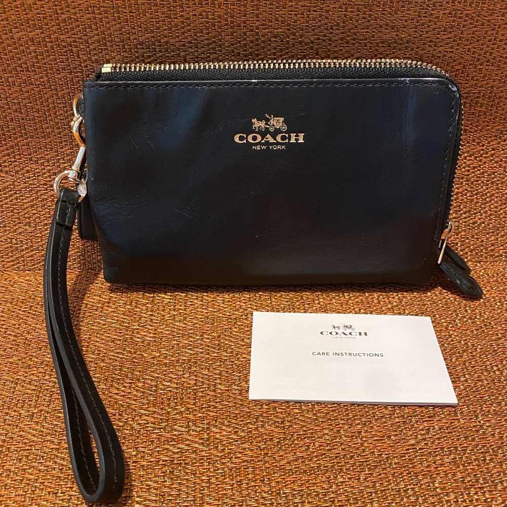 Coach Double Corner Zip Wristlet Wallet Black NWT